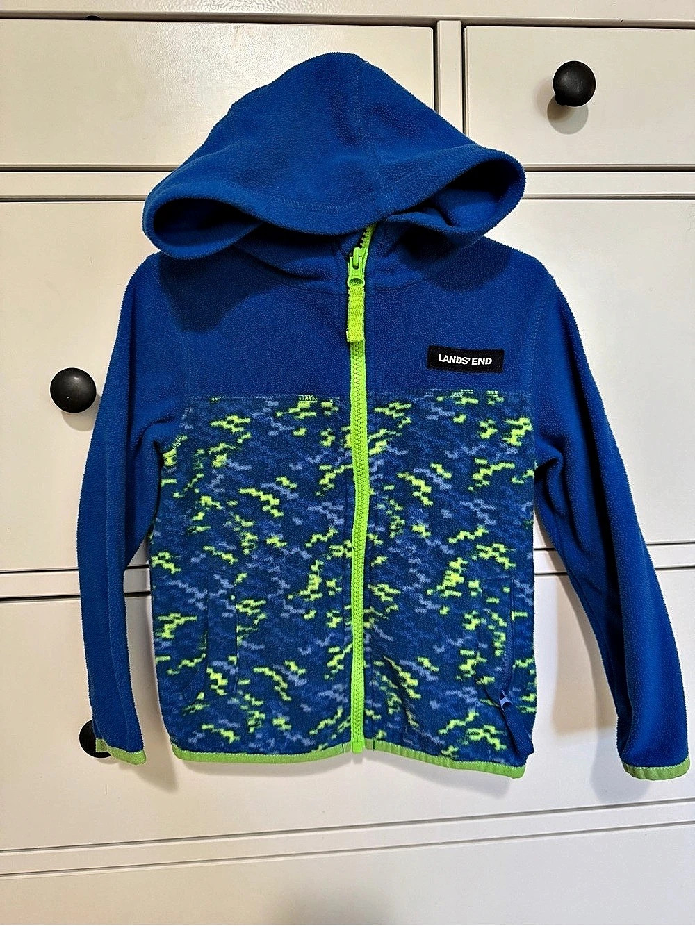 Lands' End Boys 3T Blue Green Hooded Fleece Jacket
